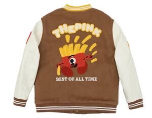 New VANDY THE PINK Rare 2023  “French Fry” Varsity Jacket Youth Size Medium 7-8